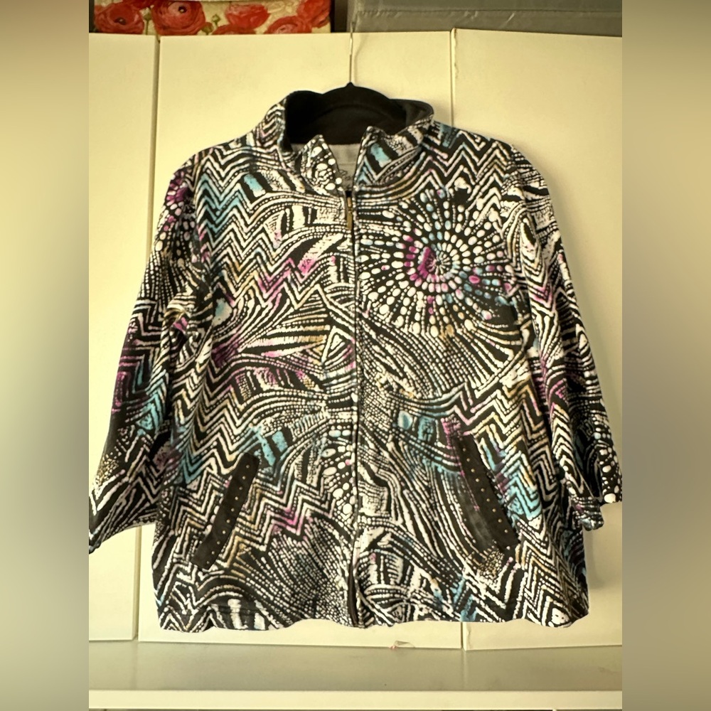🖤🎨 Onque Casuals Abstract Zip-Up Jacket Size Large